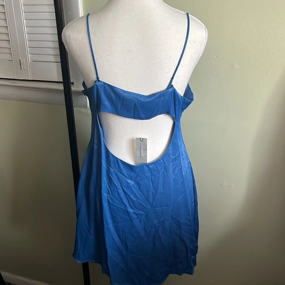 Anthropologie Royal Blue open back slip satin Mini Dress - Picture 8 of 16